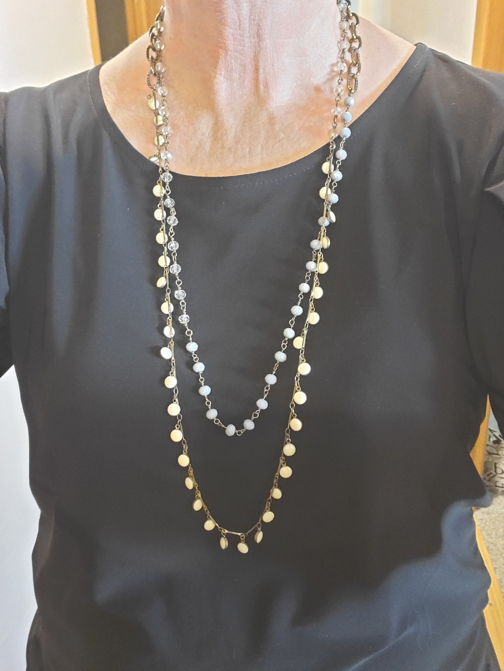 Lucky Brand Brass and Cream Double Strand Pendant Necklace